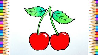 Cherry Drawing Easy || How to Draw Cherry Step by Step || Cherry Drawing Tutorial || Draw Fruits..