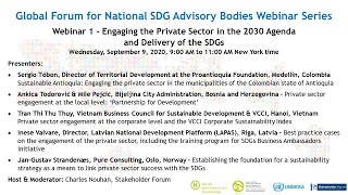 Engaging the Private Sector in the 2030 Agenda and Delivery of the SDGs - A Global Forum Webinar