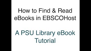 How to Find and Read eBooks in EBSCOhost
