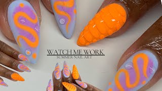 Neon Aura Summer Nails 💜🩵🧡 | Watch Me Work Nail Art Tutorial ✨