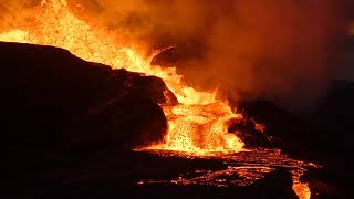 Lava fountain volcanic eruption in Iceland