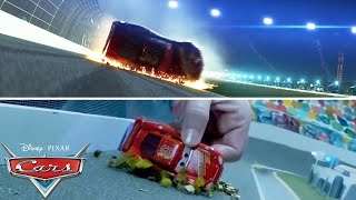 Lightning McQueen's Crash Scene | SIDE BY SIDE VIDEO | Pixar Cars
