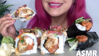 ASMR SUSHI SPICY TUNA HANDROLLS + KANSAI ROLL *EATING SOUNDS