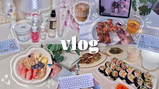 vlog || day in my life 🎀✨ korean skincare, keyboards unboxing ft CIDOO, food, making gimbap 🍓🫐🍱