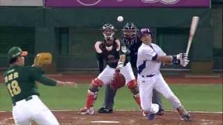 20131030 CPBL 獅vs犀牛 4下 嘟嘟想要吊球，沒想到反而讓阿讓鄭兆行擊出安打！！