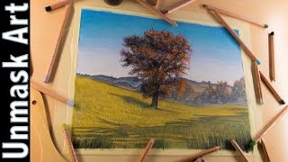 Beautiful Fall Landscape  | Colored Pencil Drawing Time Lapse