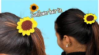 Crochet sunflower hair tie tutorial 🌻 | easily you make crochet sunflower hair tie 🌻|