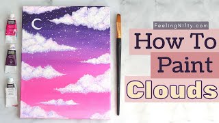 How To Paint Clouds in Acrylics (Easy) with Qtips | Beginner Acrylic Painting Step by Step Tutorial