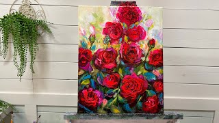 EASY ABSTRACT ROSES FOR BEGINNERS ~ Acrylic Painting Tutorial