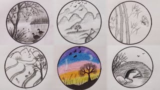 How to draw easy circle drawing step by step for beginners || easy circle landscape drawing