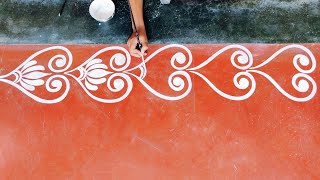 simple border alpona design/Rangoli design/How to draw alpona design/Odia jhoti Chita design