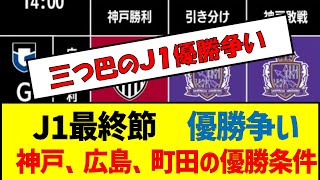 J1最終節　優勝争い神戸、広島、町田の優勝条件 #サッカー #jリーグ #最終節 #優勝争い #ヴィッセル神戸 #サンフレッチェ広島 #町田ゼルビア #湘南ベルマーレ