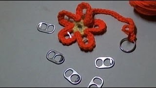 How to Crochet a flower soda tab key ring- llavero crochet flor