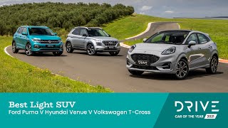 Ford Puma v Hyundai Venue v Volkswagen T-Cross | Best Light SUV | Drive Car of the Year 2021