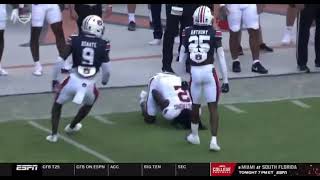 Auburn DB Champ Anthony with a massive hit on Arkansas WR Anthony Armstrong