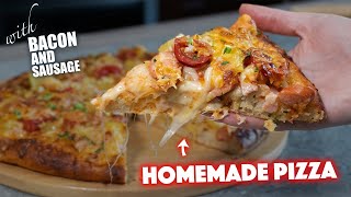 How to Make Bacon Cheese and Sausage Pizza At Home | Easy Pizza Recipe