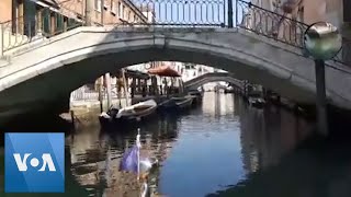 Venice Canals Empty as Coronavirus Lockdown Extended in Italy