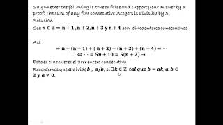 The sum of any five consecutive integers is divisible by 5. | True or False?