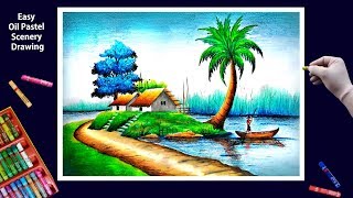 Beautiful Scenery Drawing with Oil Pastels-Step by Step