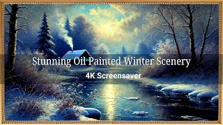 Stunning Oil Painted Winter Scenery | Transform Your TV with a Cozy Framed Landscape ❄️