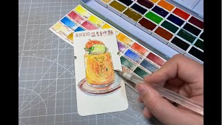 钢笔淡彩 水彩饮品 鲜橙柠檬维C多多 绘画过程