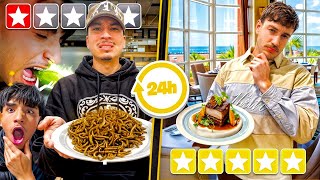 INFLUENCERS REVIEW 1 STAR VS 5 STAR RESTAURANTS!!! (24 Hour Challenge)