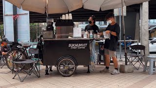 ASMR Cafe Vlog Mini Coffee Shop Sukhumvit Street | Kopi Carts Design Kiosk kaffebar | Tasty Inside