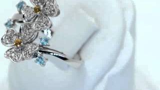 Blue Topaz Citrine Diamond Gemstone Ring in White Gold [SDR2791]