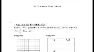 Calculus -  Sec 1.5 Limit of a Function