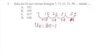 suku ke 50 dari barisan bilangan 7,15,23,31,39,…adalah,UN SMP 2013