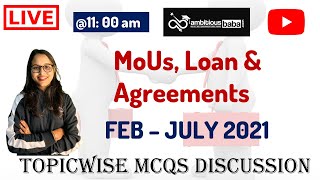 SBI CLERK MAINS CURRENT AFFAIRS|  Topicwise CA in MCQs| MoUs, Loans & Agreements | SSC, IBPS