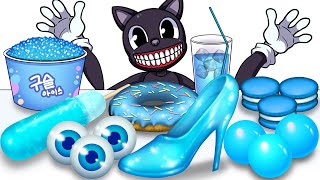Mukbang Animation Blue food ice cream jelly set Cartoon cat 먹방 애니메이션 파란 음식들을 먹는 카툰캣