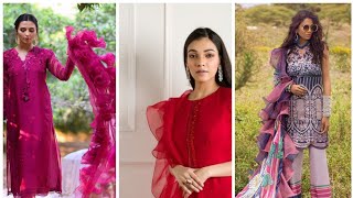 trendy outfits with ruffle dupattas/latest ruffle dupatta collection