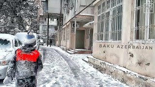 Snowy Baku Streets | Walking tour (24 Feburary 2021) Azerbaijan