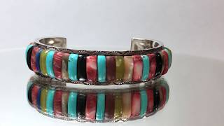 Vintage Carlos Eagle Native American Sterling Silver Colorful Multi-Gem Cuff Bracelet