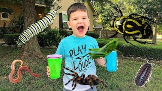 Caleb & Mommy Bugs Hunting For Real Bugs Outside with Colored Cups! Pretend Play with Insects!