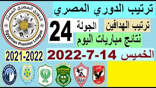 ترتيب الدوري المصري وترتيب الهدافين ونتائج مباريات اليوم الخميس 14-7-2022 من الجولة 24