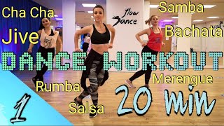 20 Min Beginner Dance Workout - Hustle, Salsa, Merengue, Cha Cha, Rumba, Samba, Jive | Follow Along