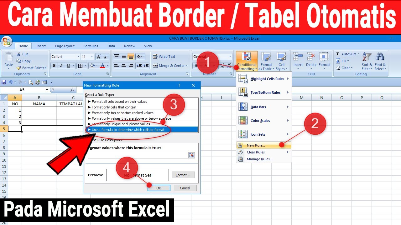 Cara Membuat Garis, Border, Tabel Otomatis Di Excel - YouTube