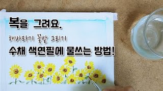 [수성색연필 그림 강좌] 행운의 해바라기꽃 쉽게 그리는 방법!! Draw a sunflower garden