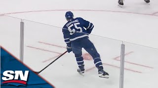 Mark Giordano Scores First As Leaf After Shot Careens Off Two Jets Players And In Past Eric Comrie