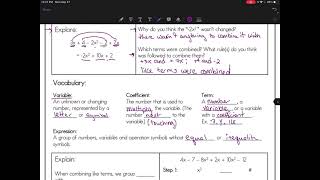 Combining Like Terms Notes Video Lesson