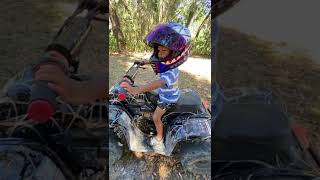 KIDS 3 YEAR OLD BROTHER LEARNS HOW TO RIDE A 110cc 4 WHEELER ATV FOR THE FIRST TIME!!!