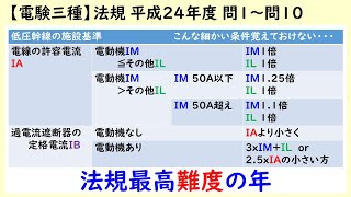 【電験三種】法規 平成24年度 A問題 問1～問10 法規過去最高難度の年