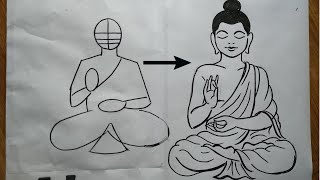 how to draw lord buddha easy line drawing,easy line art gautam buddha,god drawing