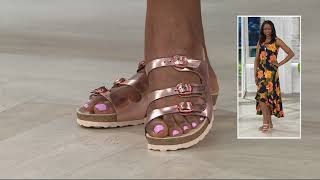 MEPHISTO Leather Triple Strap Slide - Nolene on QVC