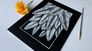Easy black and white leaf painting / 3D painting / Black and White painting process / Botanical