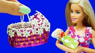 Barbie Doll Baby Set. DIY Barbie Hacks. How to Make Miniature Crafts