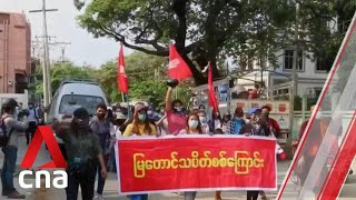 Myanmar coup: Protesters spray red paint on roads in Yangon to highlight junta bloodshed