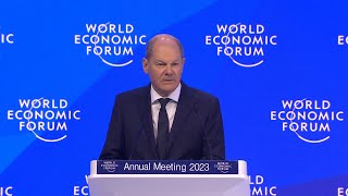 German Chancellor Olaf Scholz speaks at the World Economic Forum in Davos, Switzerland